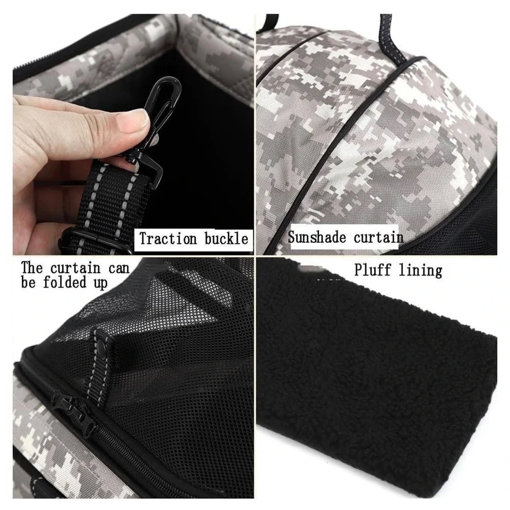 PETFULED Rear Camouflage Bike Basket Pet Travel Carrier Mesh Dome 27x24x43cm